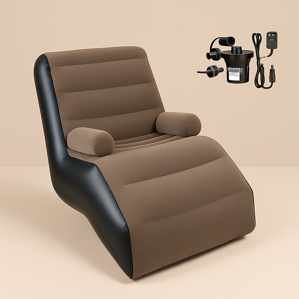 Fotoliu Gonflabil cu Cotiere, Ergonomic, Pentru Interior si Exterior, Maro, cu Pompa Inclusa