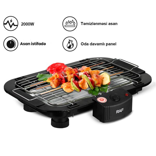 Gratar Electric RAF, Putere 2000W, 5 Trepte de Temperatura,Otel inoxidabil