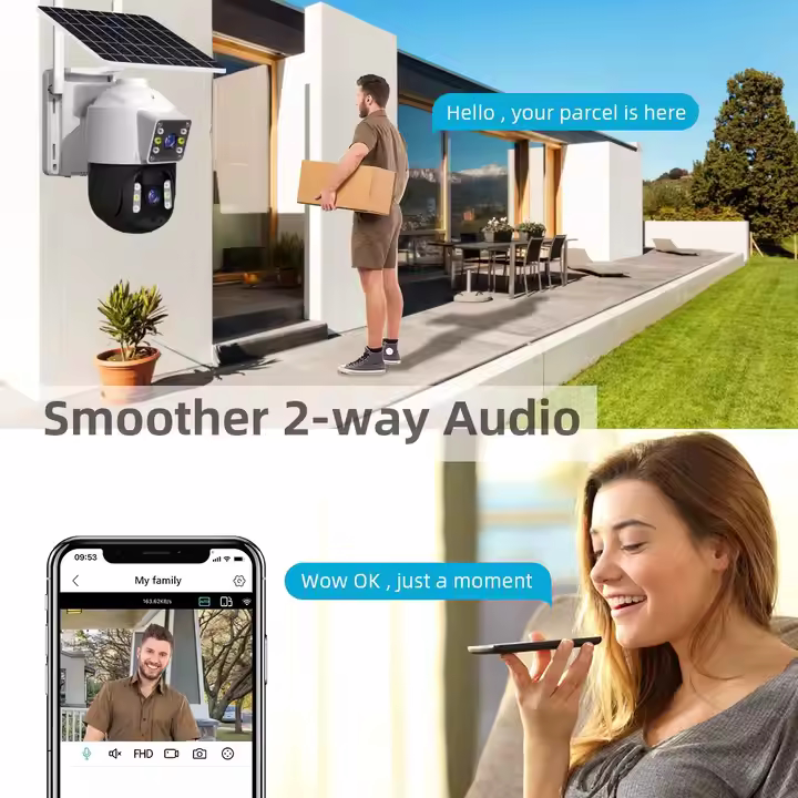 SET 2X Camere de Supraveghere Duale, cu Slot de Cartela 4G, 4K HD Rezolutie 6MP, Panou Solar, Vedere Nocturna + 2x Card 64GB