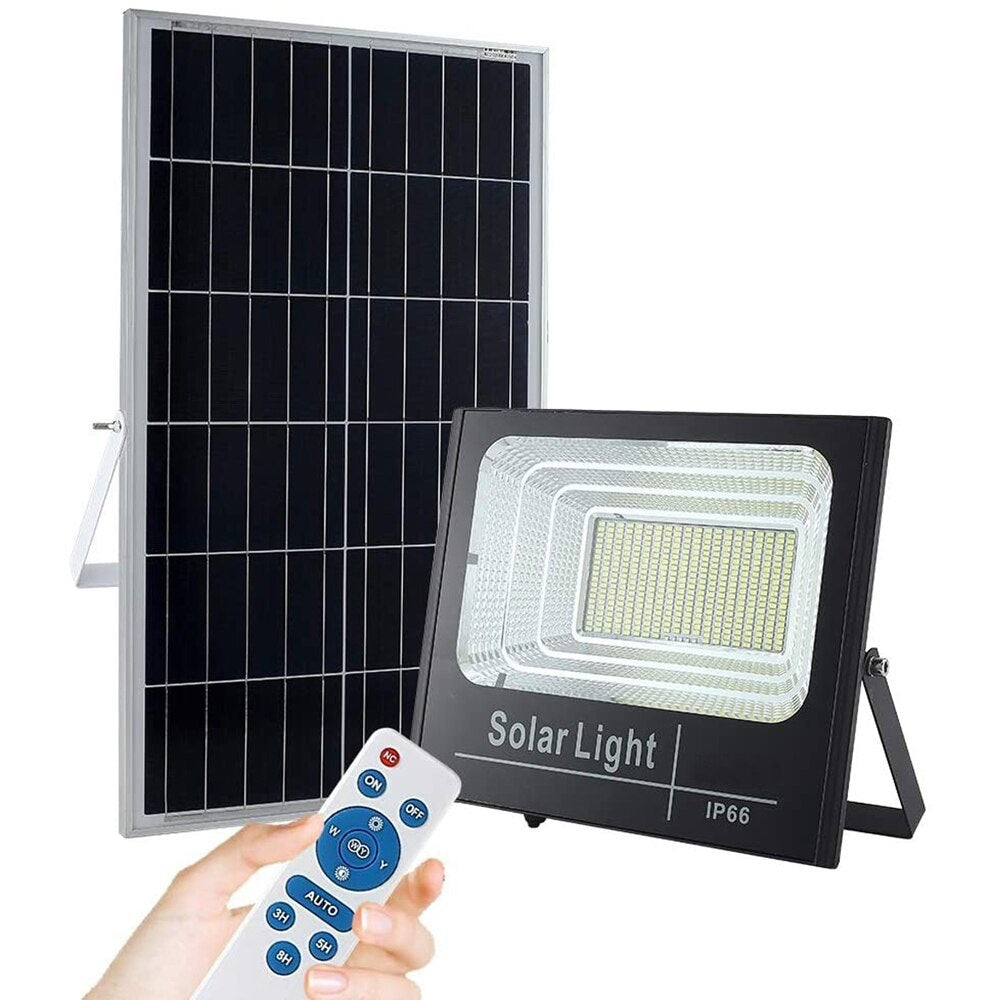 Proiector Solar 200W, Lampa cu Incarcare Solara, Panou Solar separat + Accesorii