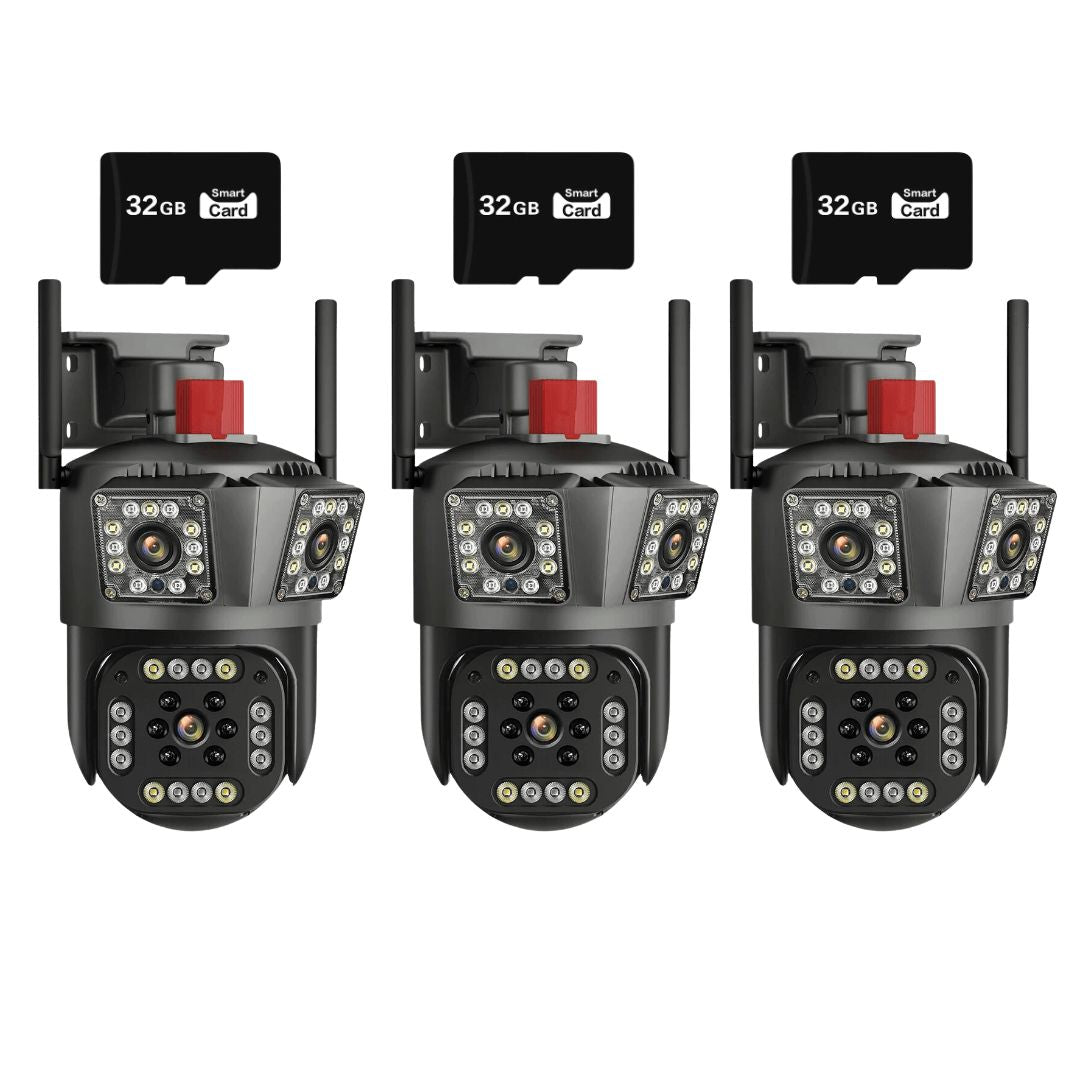 SET 3X Camere Triple Wi-Fi 6K 12MP, Audio bidirectional, AI Motion Detection, Night Vision, Rotire 355°/90°, IP66, 3x Card 32GB Incluse