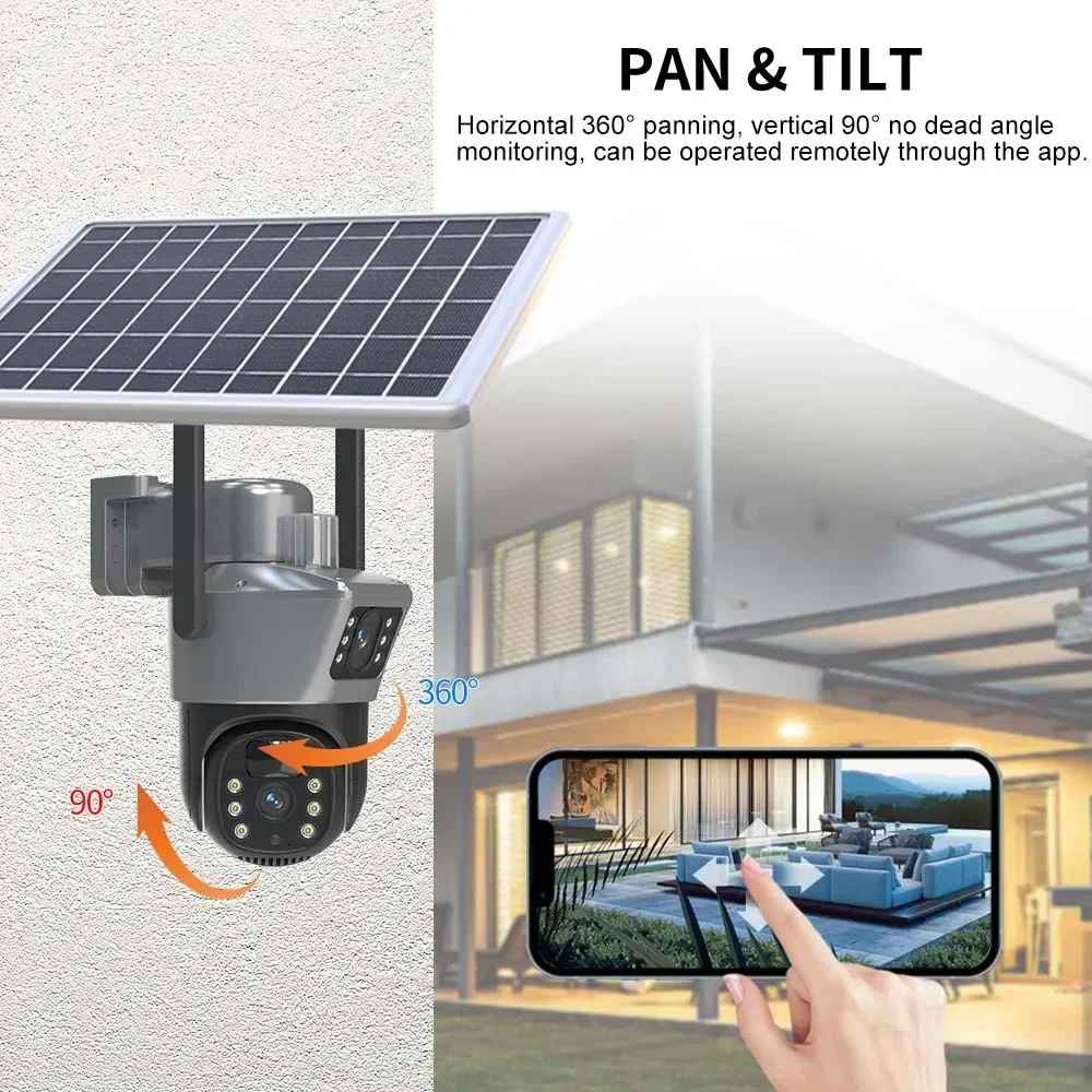 Camera Dubla 4G cu Panou Solar, 6MP Viziune Nocturna, Zoom Optic 10x, IP66 + Card 32GB