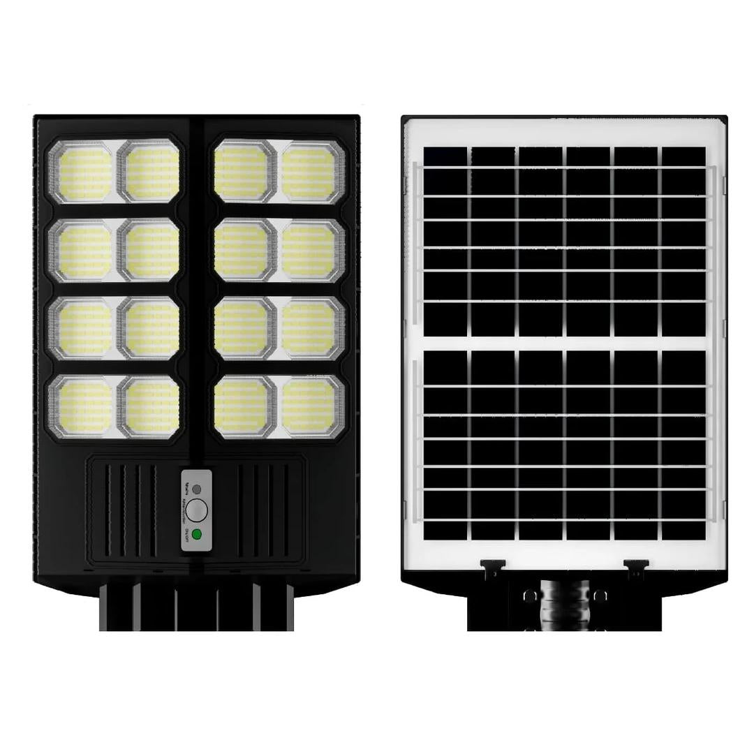 Lampa Solara Stradala Dubla Jortan - LED 1600W/2000W/2400W, cu Senzor Crepuscular, Picior metalic + Telecomanda