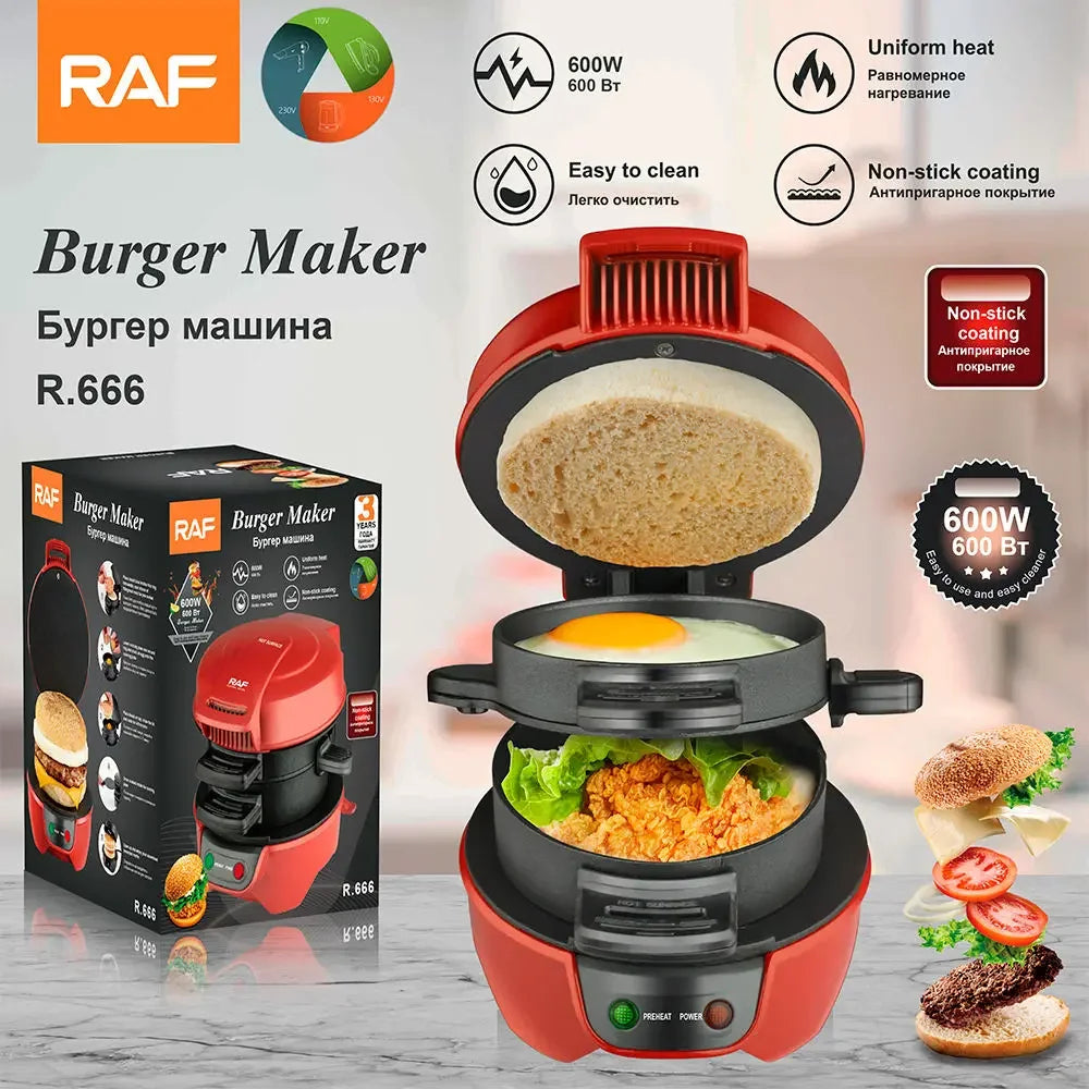 Aparat de Burgeri R.666, 800W, 180CM, Sandvisuri Usor de facut, Mic Dejun Rapid,