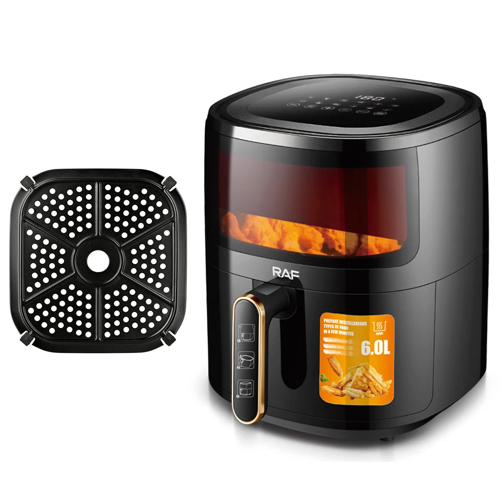 Friteuza cu Aer Cald - Air Fryer RAF- 6L, Control Tactil, cu functie AirCrisp, 1500W, Negru