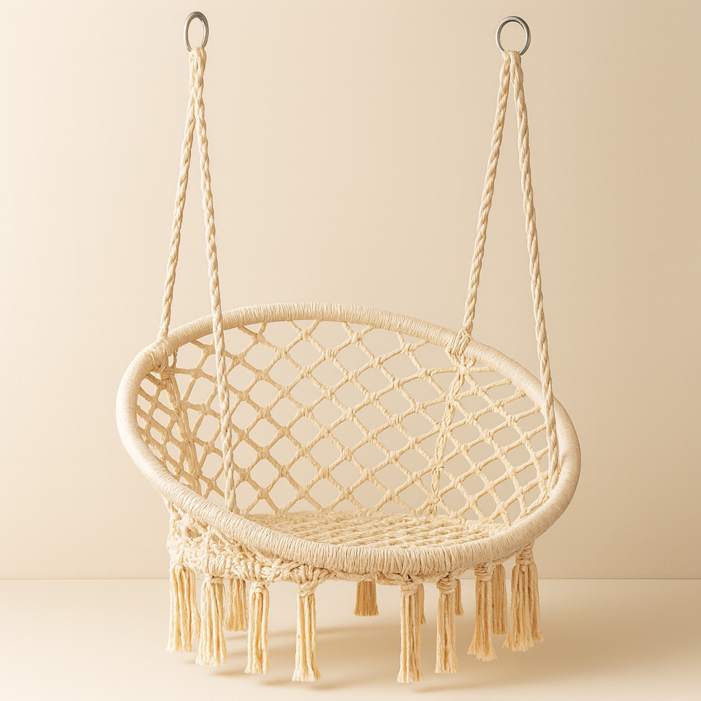 Leagan Modern cu Franjuri, Bumbac Impletit, 150 kg, Pentru Interior Si Exterior, Bej