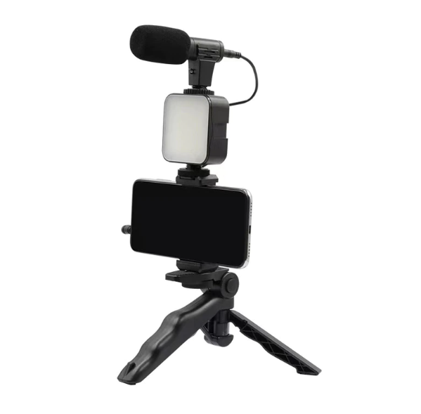 Set Complet Vlogging: Trepied ABS, Microfon Cardioid, Suport Telefon si Lumina LED 5W
