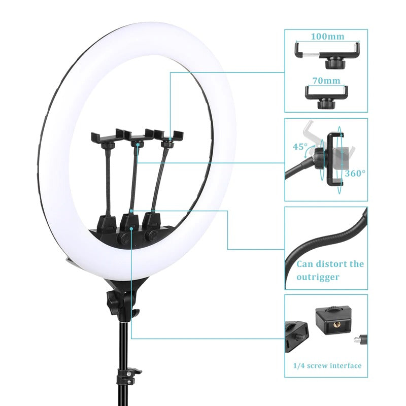 Lampa circulara 58CM, Ring Light model Studio, diametru + Stativ 210CM, 450 LED-uri