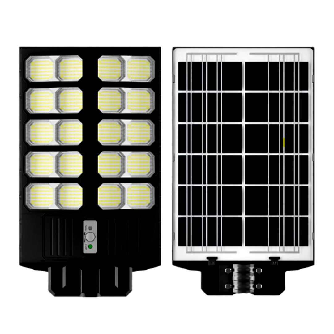 Lampa Solara Stradala Dubla Jortan - LED 1600W/2000W/2400W, cu Senzor Crepuscular, Picior metalic + Telecomanda