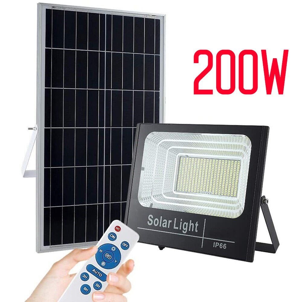 Proiector Solar 200W, Lampa cu Incarcare Solara, Panou Solar separat + Accesorii