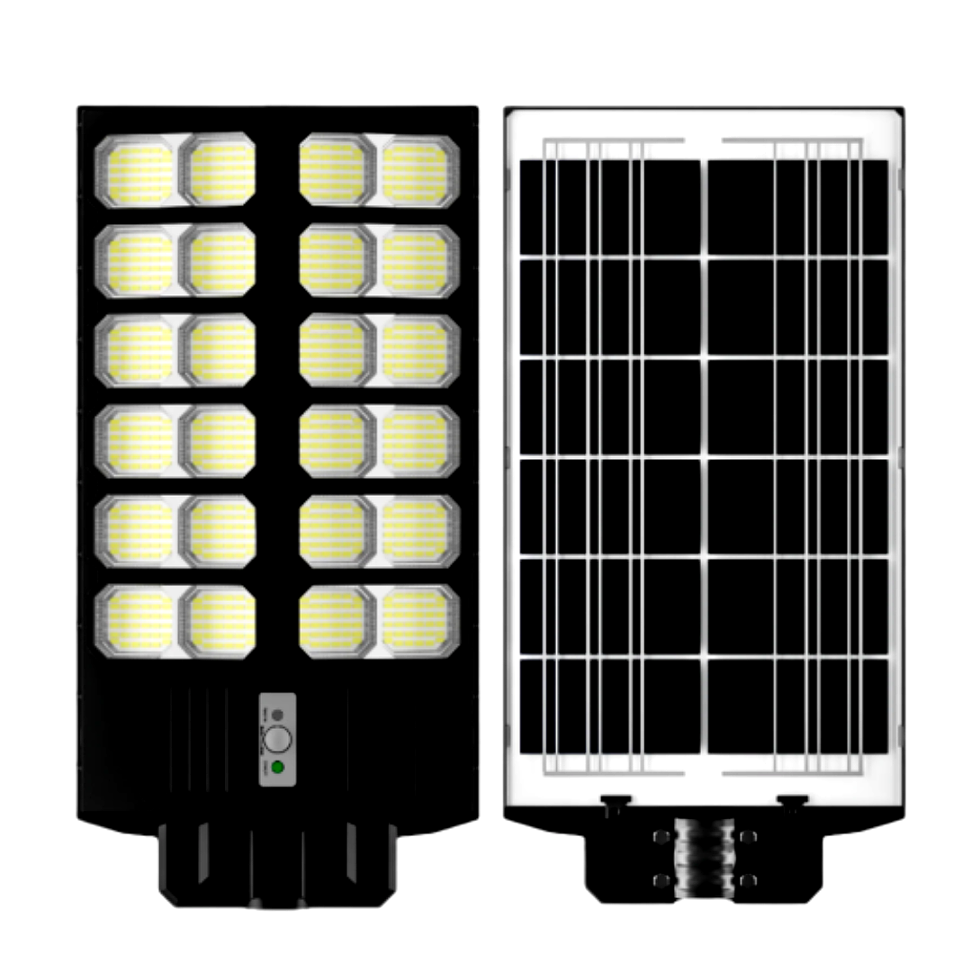 Lampa Solara Stradala Dubla Jortan - LED 1600W/2000W/2400W, cu Senzor Crepuscular, Picior metalic + Telecomanda