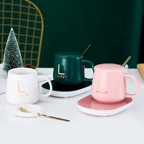 Set Cana de Ceramica, cu Incalzitor si lingurita, Control tactil, Temperatura 55 grade, 220V, 400ml