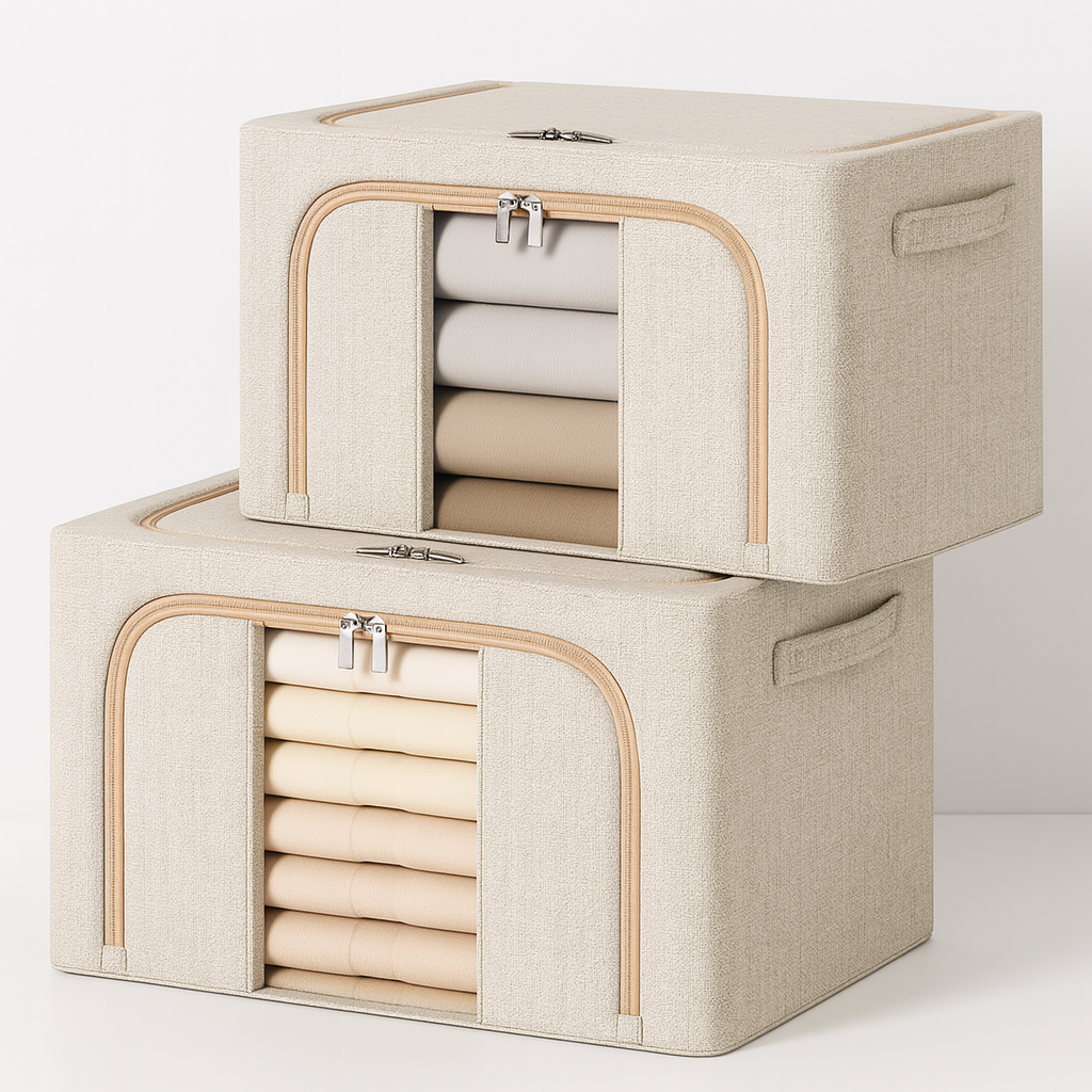 Cutie Pliabila de Depozitare Haine 66L - din Tesatura Oxford, Capacitate Mare, cu Fermoar Dublu