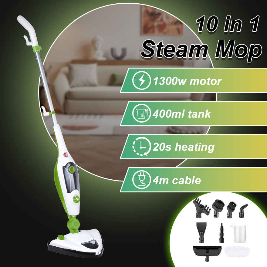 Mop cu Aburi 1500W H2O X10, Functie de Dezinfectare si Control Abur rezervor 400ml