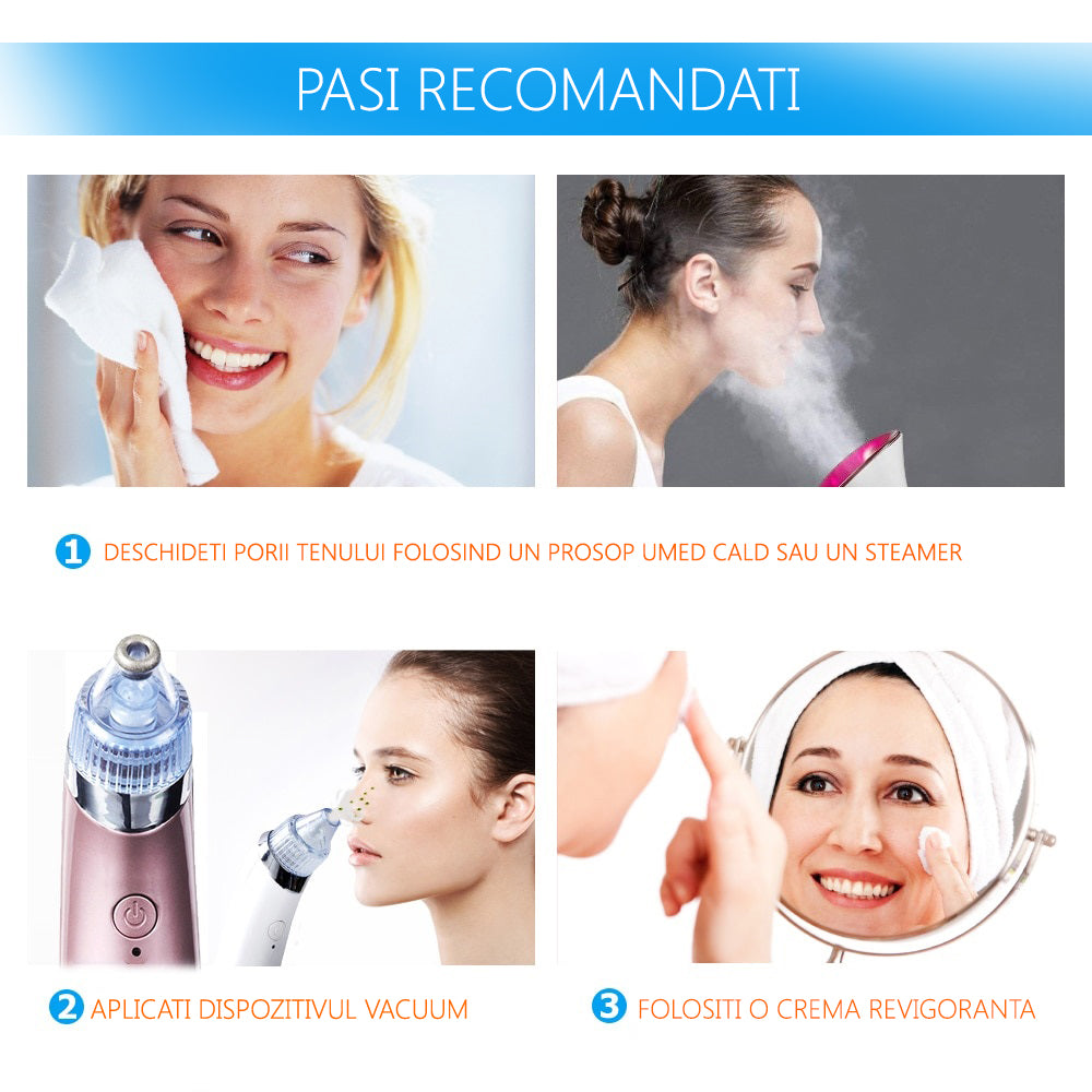Aspirator Vacuum Facial pentru Curatarea Tenului si a Punctelor Negre Deep Cleaner Pro