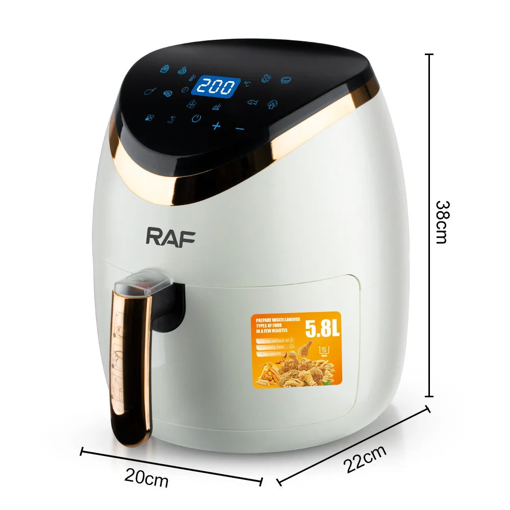 Friteuza Air Fryer RAF - Gatire fara Ulei, Capacitate 6lL, Display Touch Screen, 2400W, + SET 100 Hartii de Copt