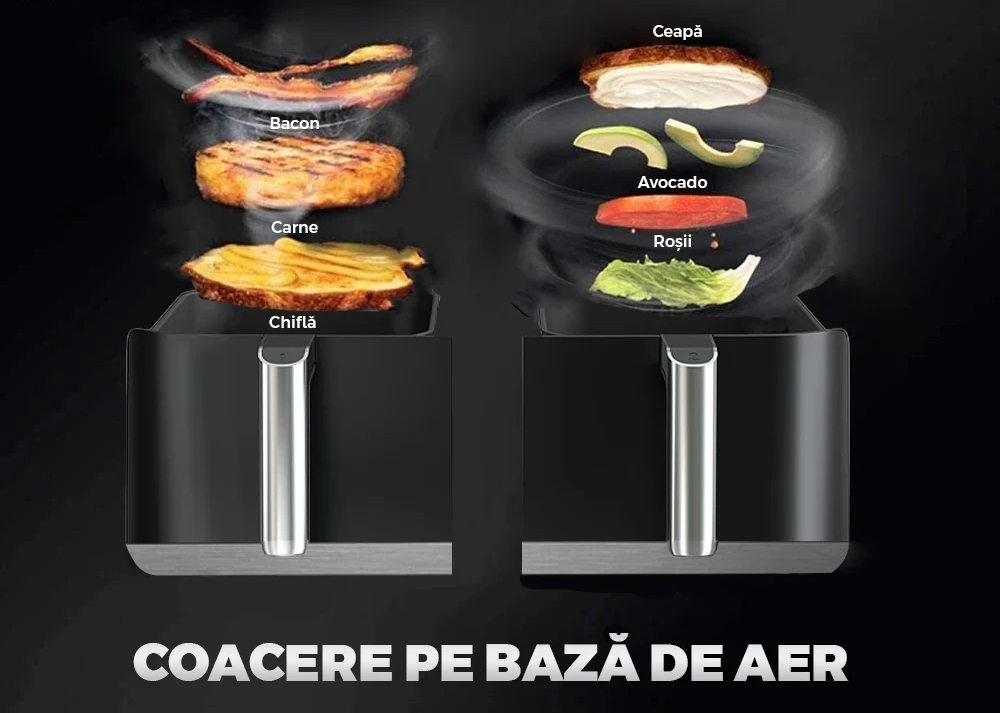 Friteuza Leihmann - Air Fryer Dublu - 3000W, Capacitate 10L - Smart Sensing, cu Cantarire Inteligenta + 100 Hartii Copt Cadou