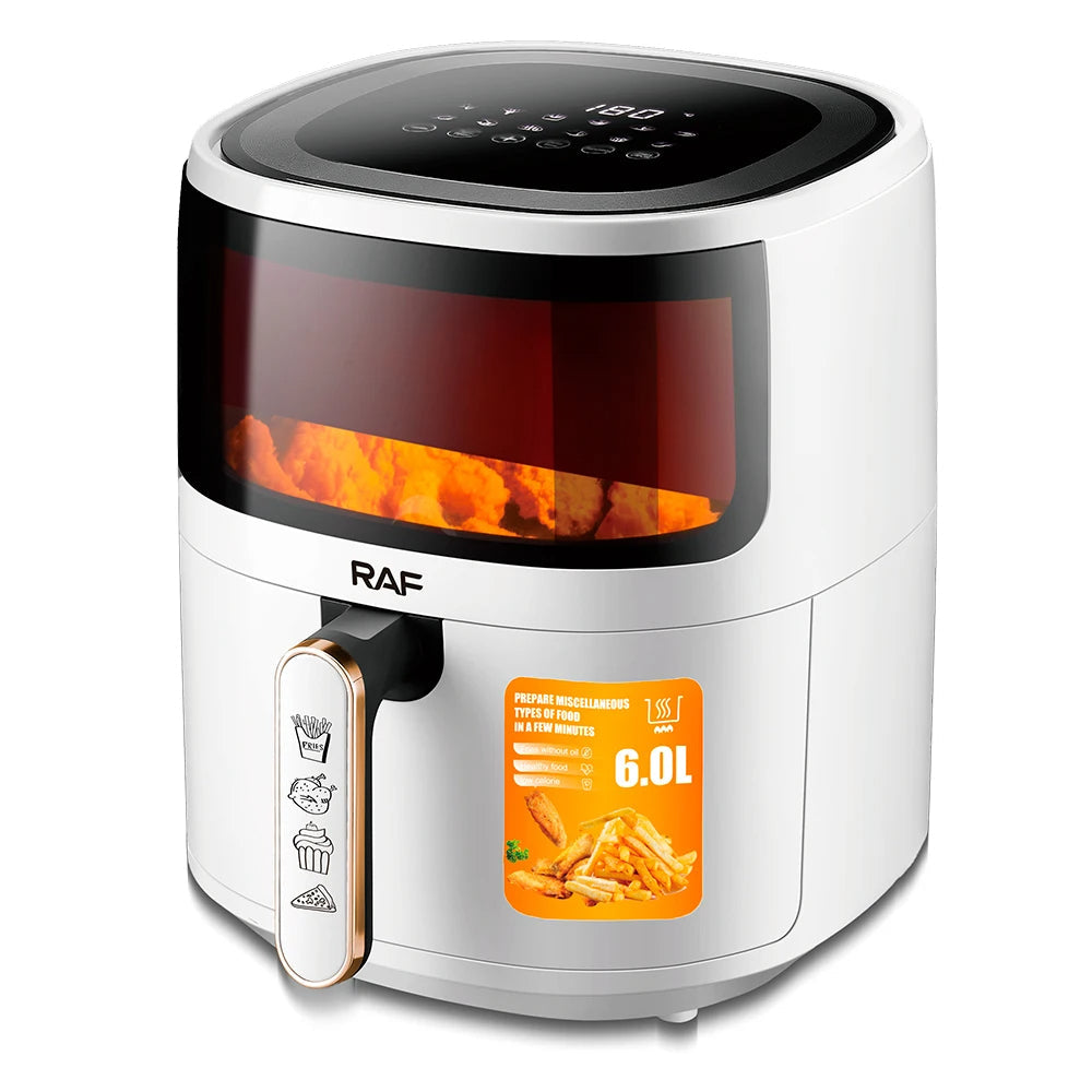 Friteuza cu Aer Cald - Air Fryer RAF - 6L, Control Tactil, 1500W, Negru/Alb