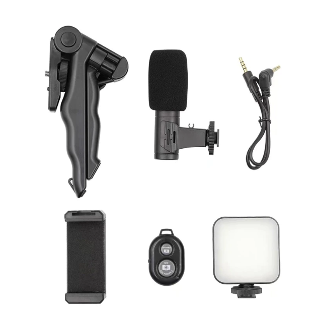 Set Complet Vlogging: Trepied ABS, Microfon Cardioid, Suport Telefon si Lumina LED 5W