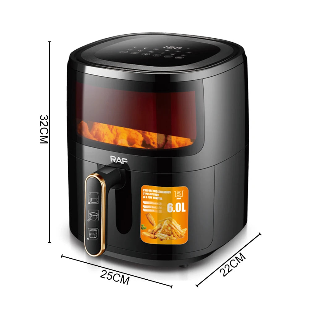 Friteuza cu Aer Cald - Air Fryer RAF - 6L, Control Tactil, 1500W, Negru/Alb