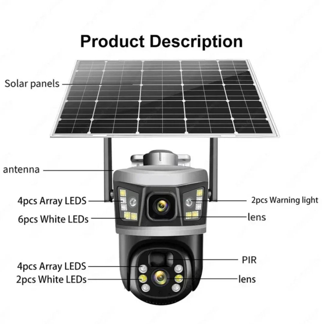Set 4x Camera de Supraveghere 4G - 360° Dual Lens, cu Panou Solar, 6MP, Detectie de Miscare