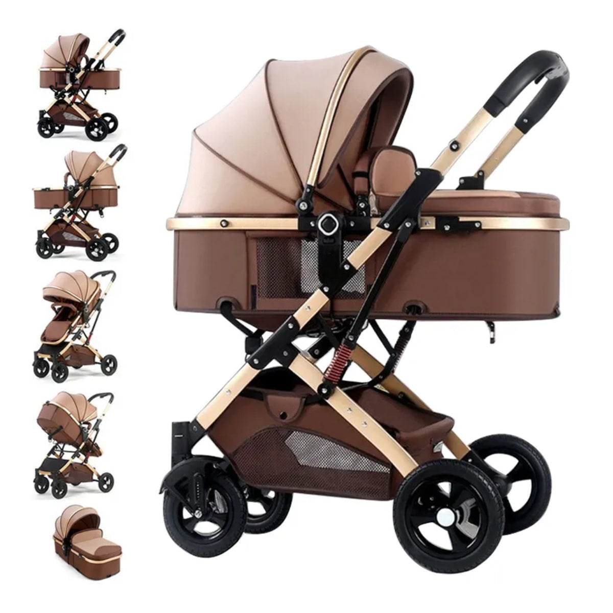 Carucior 2 în 1 - Model de Lux cu Peisaj Inalt - Pliabil cu Un Singur Buton