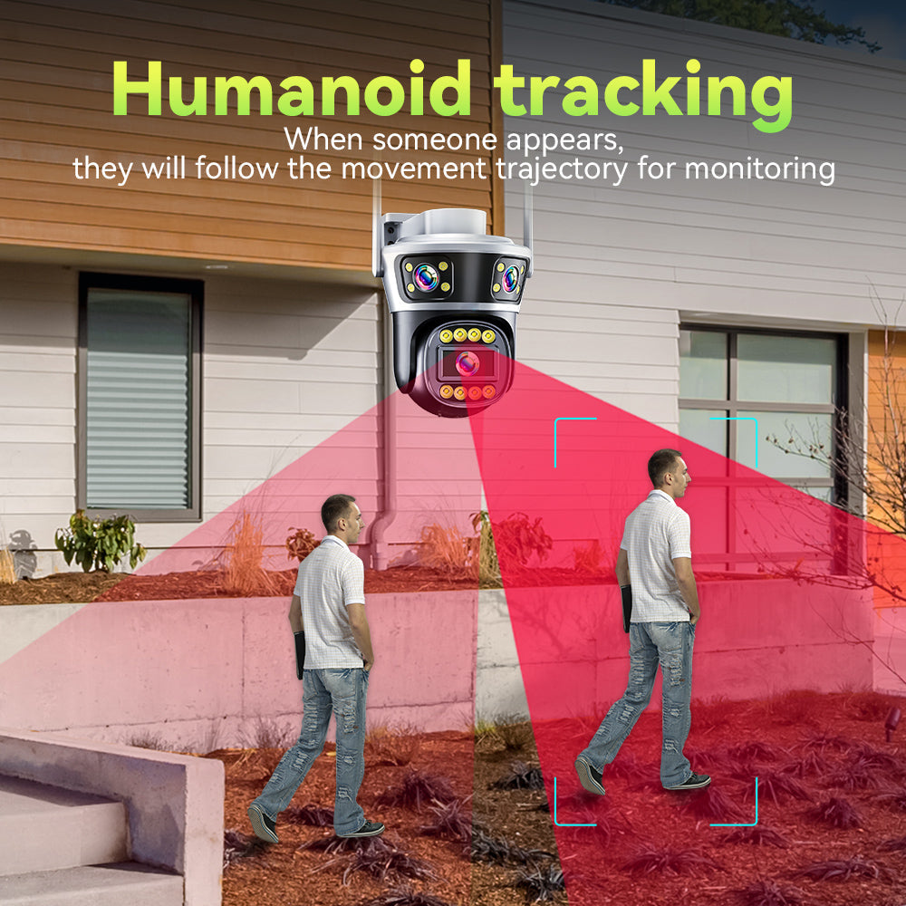 Camera Wireless de Supraveghere, cu 3 Lentile - WiFi Jortan, 9MP, Night Vision, IP66, Functii AI avansate