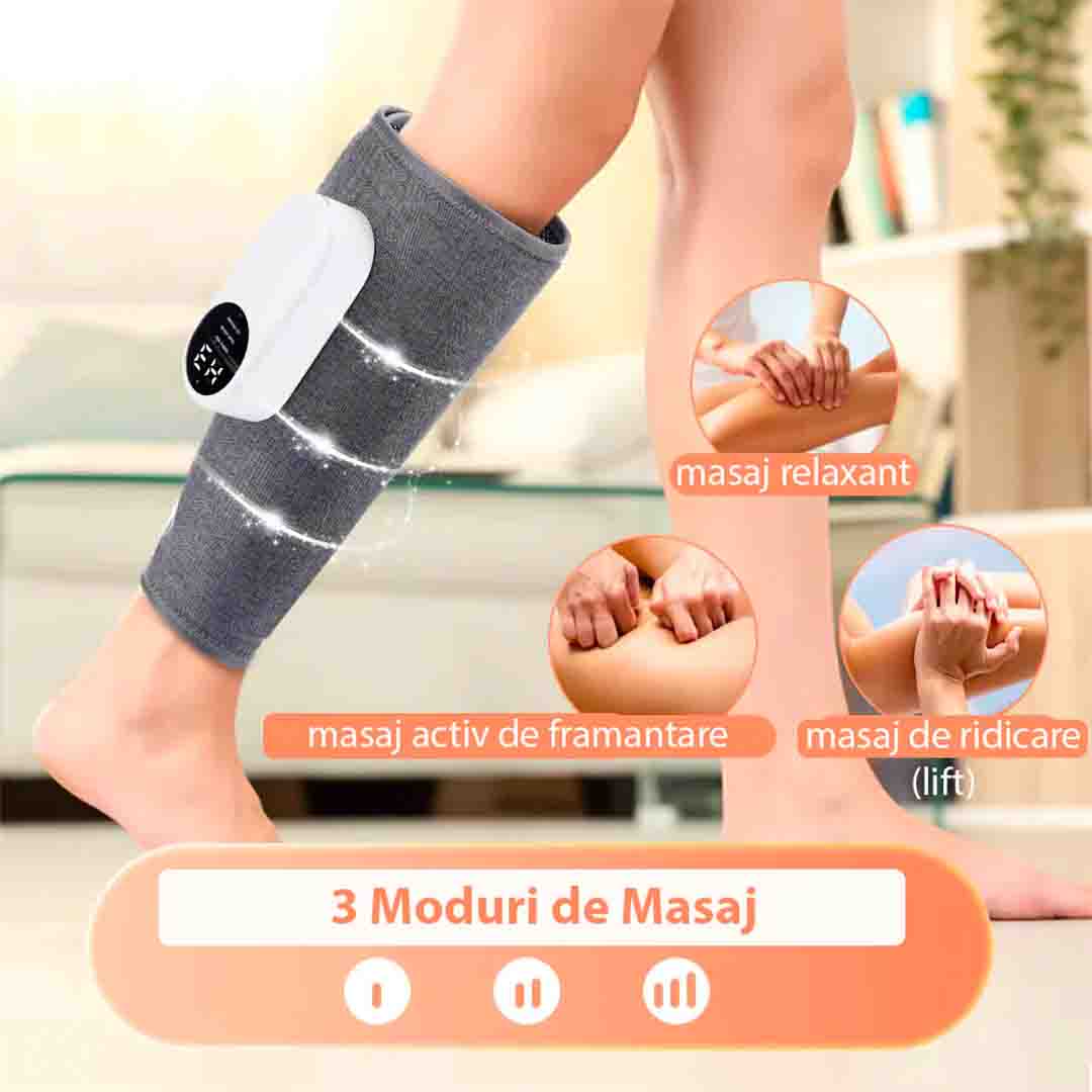 Aparat de Masaj - Incalzire si Compresie - 3 Moduri, pentru Picioare si Gambe, 1800 mAh