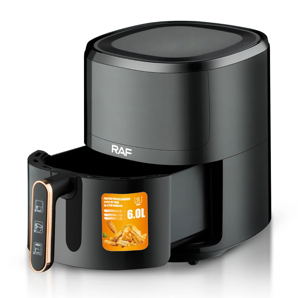 Friteuza cu Aer Cald - Air Fryer RAF- 6L, Control Tactil, cu functie AirCrisp, 1500W, Negru