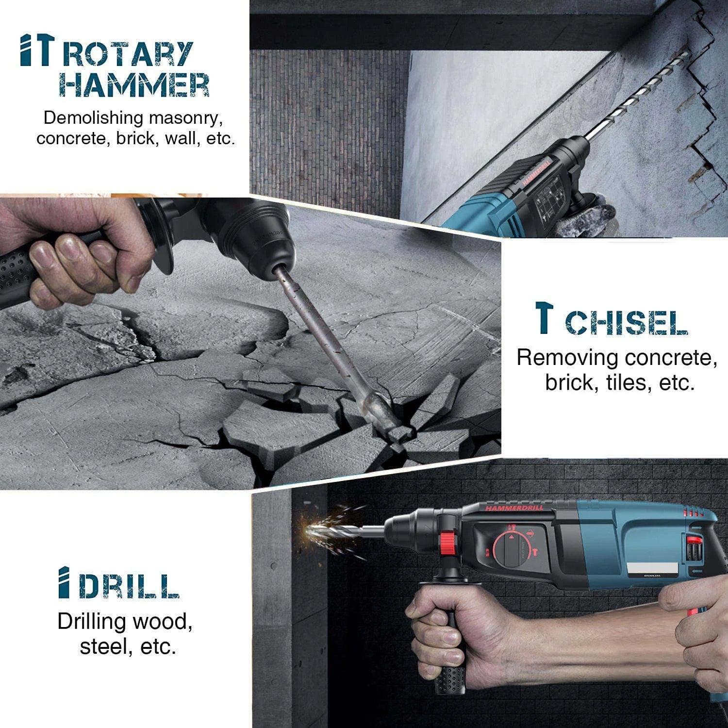 Ciocan Rotopercutor Multifunctional 800W pentru Beton, Zidarie, Metal, cu Sistem SDS-plus