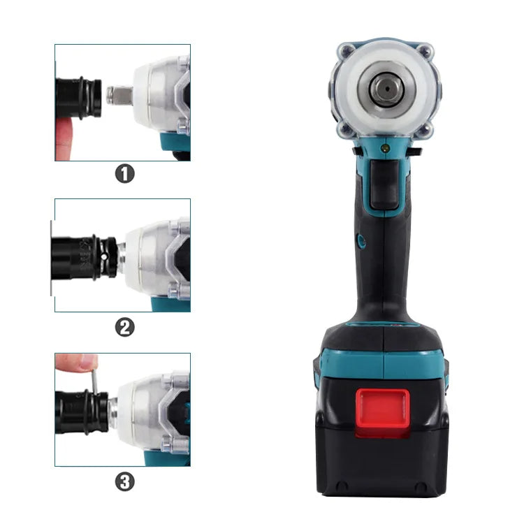 Cheie de Impact Dasgut, 1/2 Inch cu 2 Baterii 48V, 380 NM, Adaptor Makita si LED