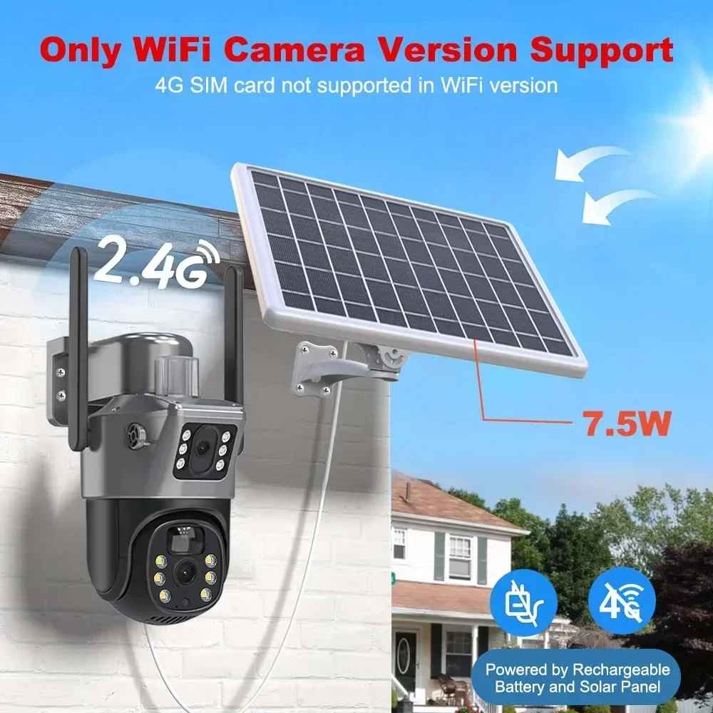 Camera Dubla 4G cu Panou Solar, 6MP Viziune Nocturna, Zoom Optic 10x, IP66 + Card 32GB