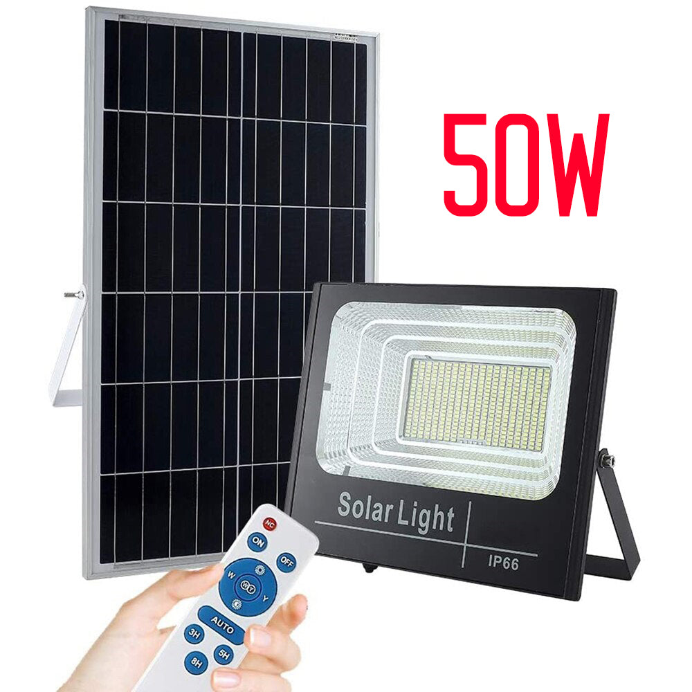 Set 3 Proiectoare Solare Jortan 50W, Panouri Policristaline si Telecomanda, IP65