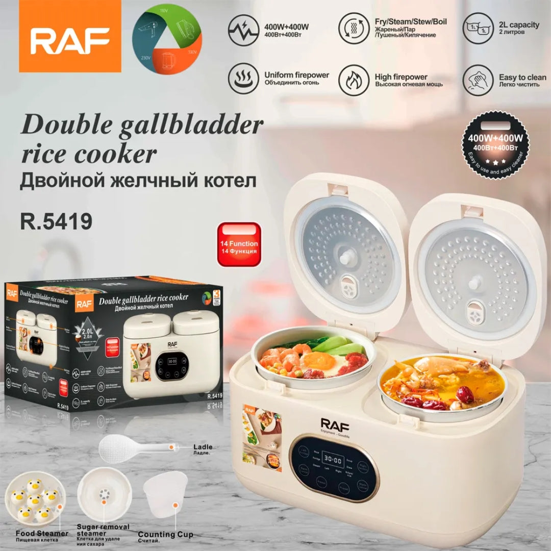 Rice Cooker Electric cu 2 Camere, Multifunctional, Gatit la Aburi, Ideal pentru Orez Pufos,