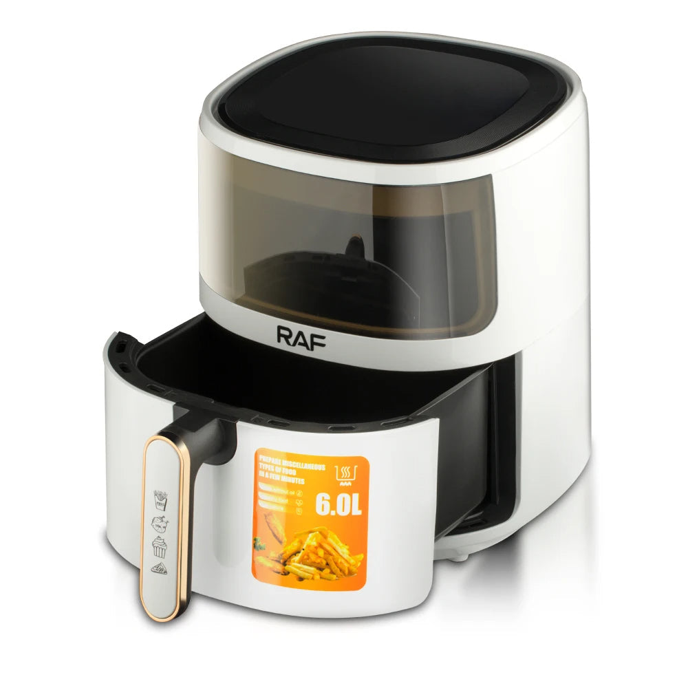 Friteuza cu Aer Cald - Air Fryer RAF - 6L, Control Tactil, 1500W, Negru/Alb
