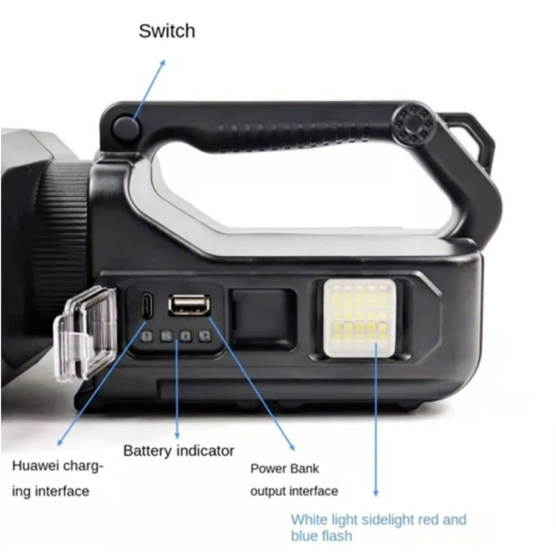 Lanterna tip Proiector Dublu, pentru Pescuit Nocturn, 7000mAh, Camping, Vanatoare, Port USB de Incarcare, IPX4