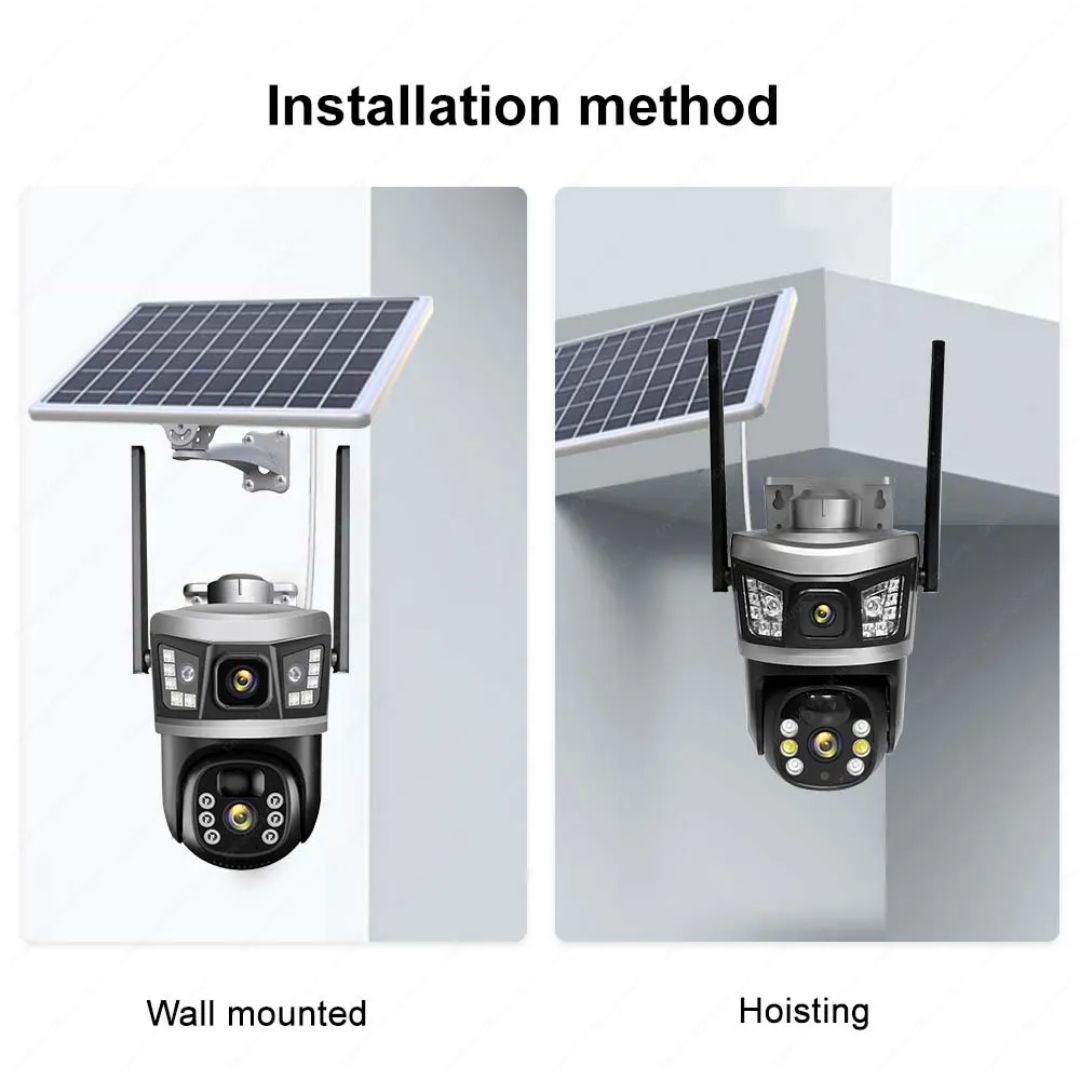 Set 4x Camera de Supraveghere 4G - 360° Dual Lens, cu Panou Solar, 6MP, Detectie de Miscare