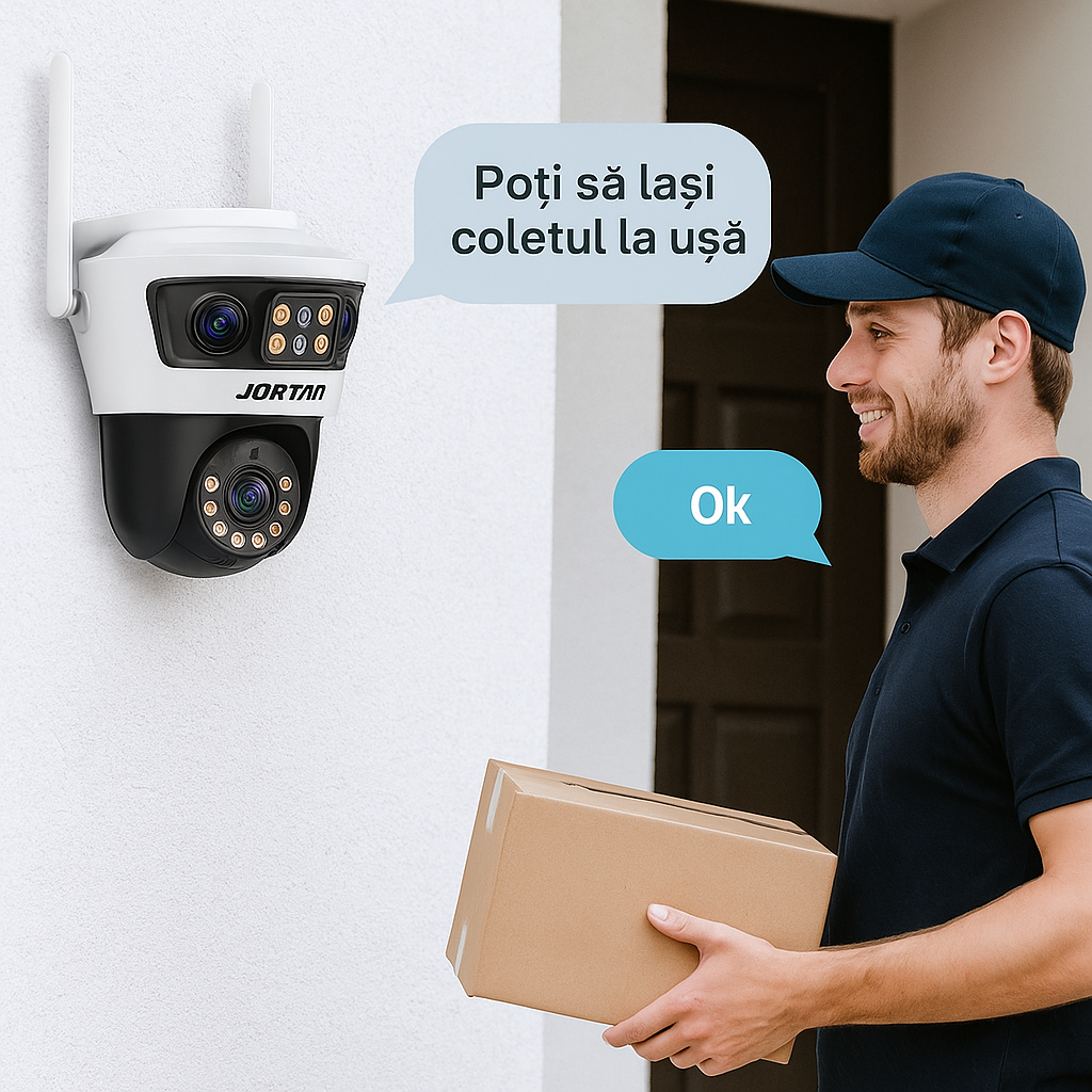 SET 2x Camere Tri-Lens 9MP Jortan, WiFi/LAN, Night Vision Color, IP66, Yoosee + 2x Carduri MicroSD 64GB