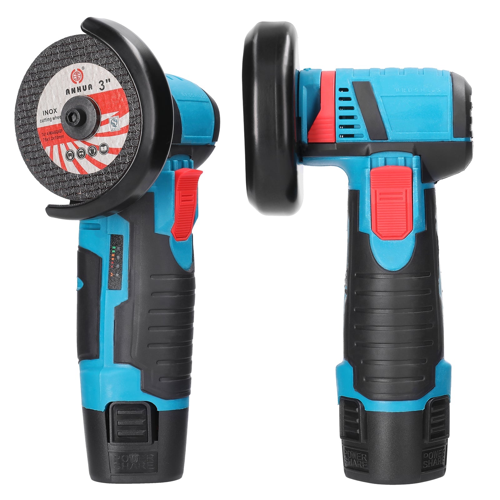 Polizor Portabil de 12V - 2x Acumulatori, Motor fara Perii, Discuri 76mm