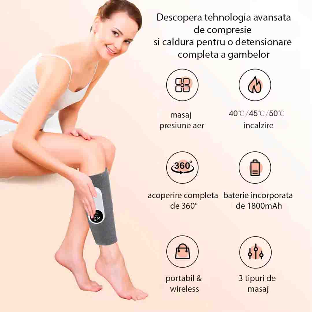 Aparat de Masaj - Incalzire si Compresie - 3 Moduri, pentru Picioare si Gambe, 1800 mAh