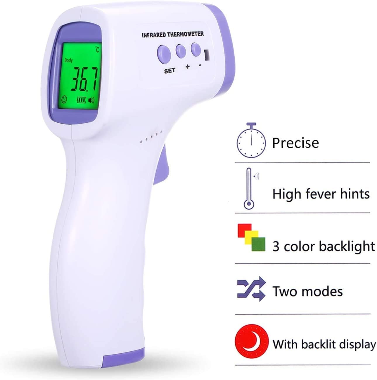 Termometru Digital Non-Contact, Display Multicolor pentru Temperatura, Masurare la 0.5 Secunde