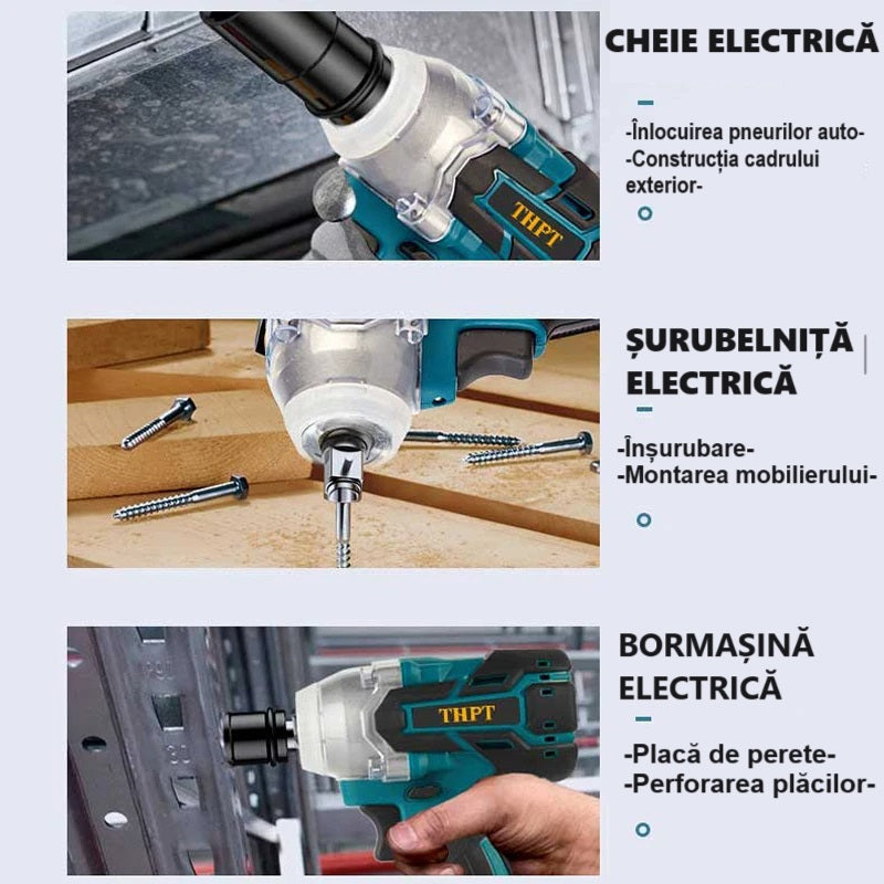 Cheie de Impact Dasgut, 1/2 Inch cu 2 Baterii 48V, 380 NM, Adaptor Makita si LED