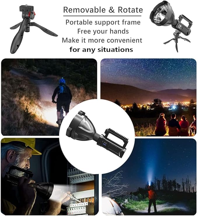 Lanterna Multifunctionala cu Trepied, Reincarcabila, 4 Moduri De Iluminat, Incarcare USB, Indicator baterie, Negru