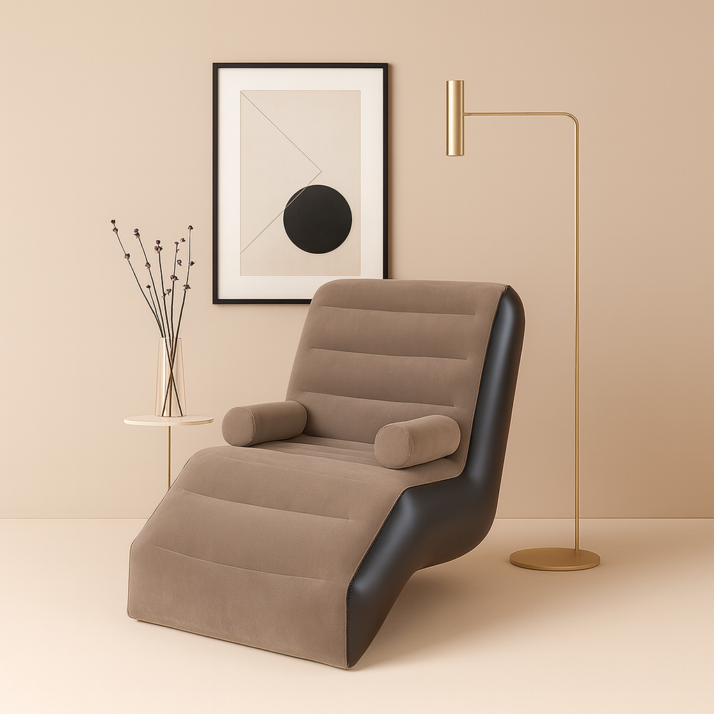 Fotoliu Gonflabil cu Cotiere, Ergonomic, Pentru Interior si Exterior, Maro, cu Pompa Inclusa