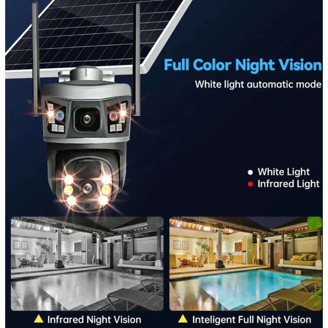 Set 3x Camera de Supraveghere 4G - 360° Dual Lens, cu Panou Solar, 6MP, Detectie precisa de Miscare