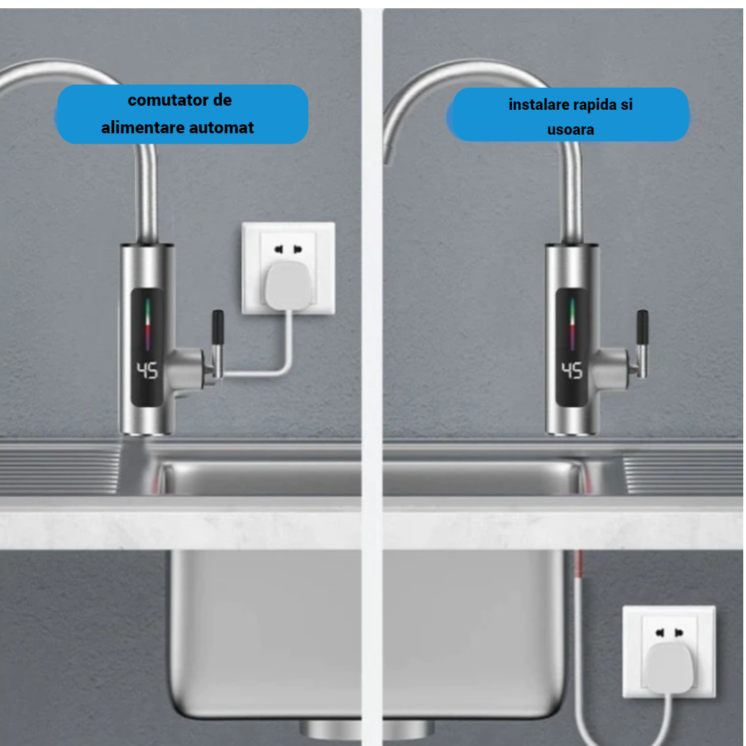 Robinet Instant Apa Calda, IPX4, 360° rotire 3000W, FutureKitchen,