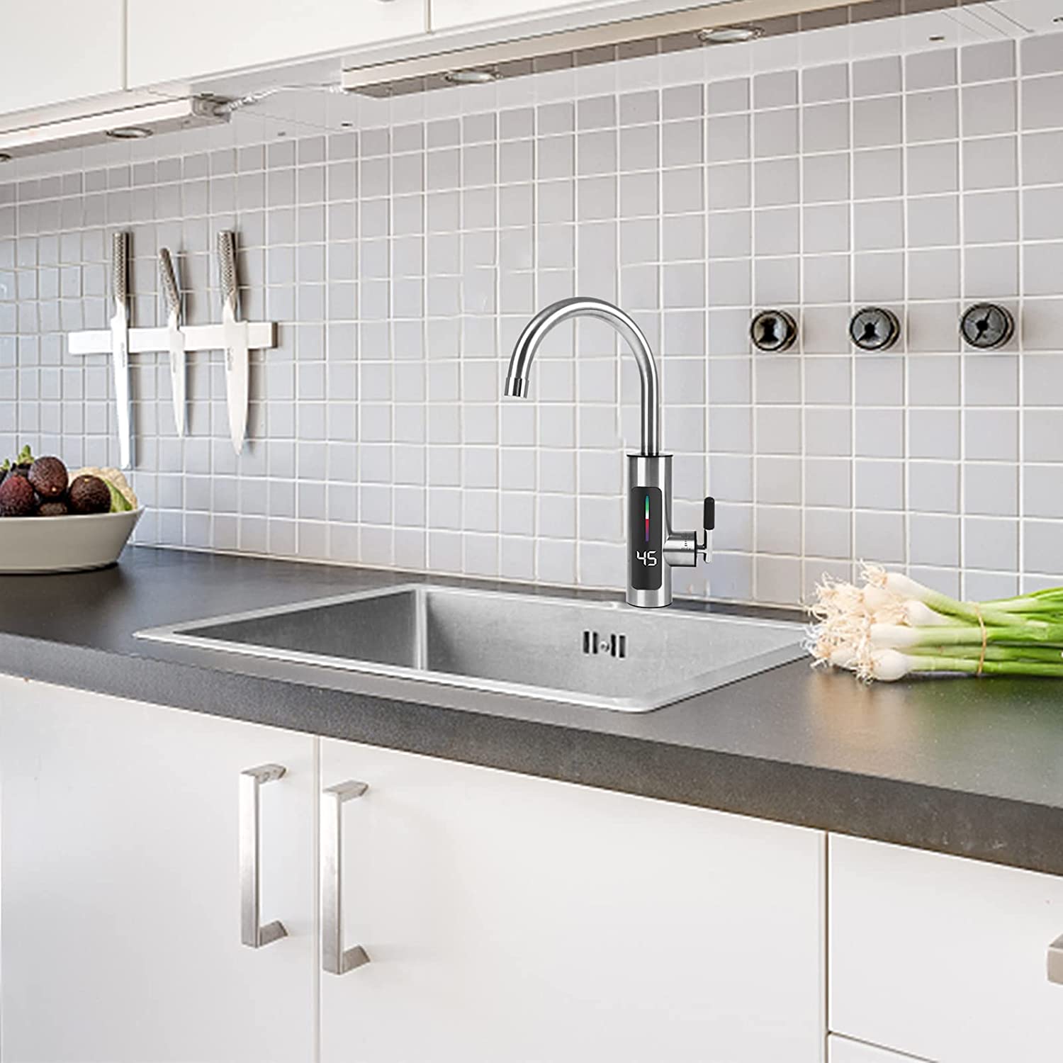 Robinet Instant Apa Calda, IPX4, 360° rotire 3000W, FutureKitchen,