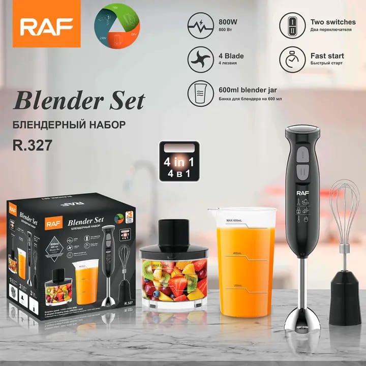 Set Complet R.327: Blender de Mana 4 in 1, 600W, Garantie 3 ani, cu 2 Viteze si Functie Turbo