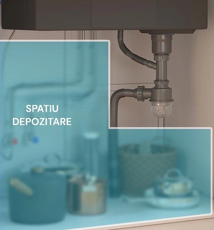 Chiuveta de Bucatarie Originala din Inox, Gri Antracit - Control Tactil, Lumina LED, EliteWave, Dus Reglabil, cu Spalator de Pahare, 75×45x22CM