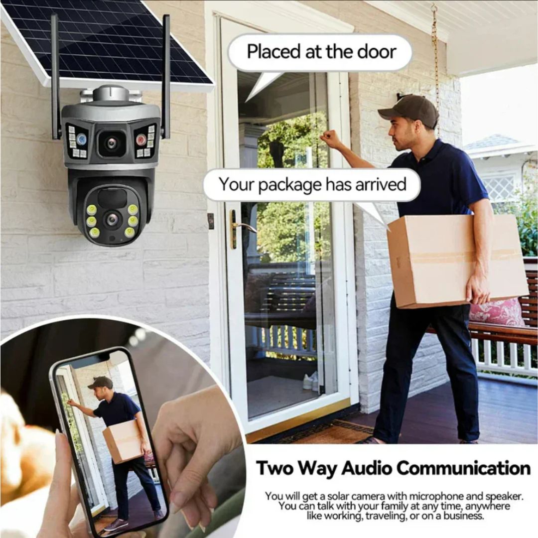 Set 3x Camera de Supraveghere 4G - 360° Dual Lens, cu Panou Solar, 6MP, Detectie precisa de Miscare